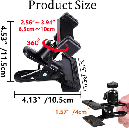 LMS Guitar Phone Mount, Black, Clamp Mount, Clip On, 360 Rotating Ball Head, Suitable for 5.5Cm-7.5Cm Mobile Phones, Versatile Functionality, Multipurpose Use